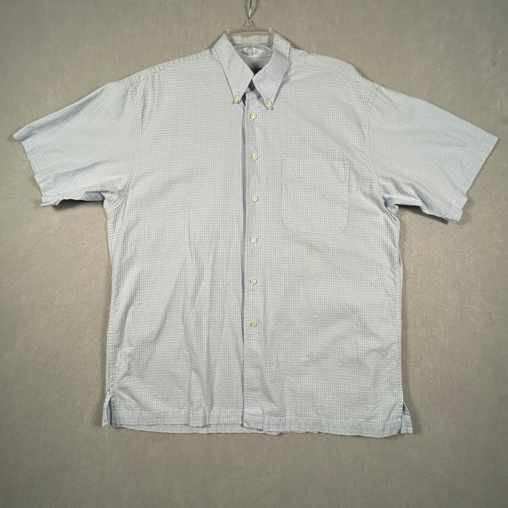 Jos A Bank Shirt Mens L Stays Cool Seersucker Button Down Short Sleeve Baby Blue